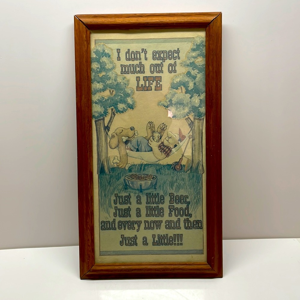 Wall hanging wood frame glass front beer food sign